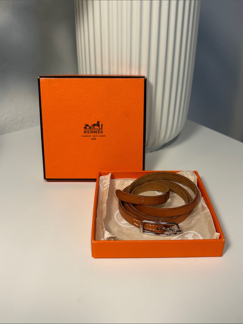 HERMÈS Hapi Triple Tour Leather Wrap Bracelet